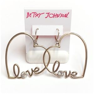 NWT Betsey Johnson 💋HARLEM SHUFFLE Gold Tone CZ Crystals Heart Drop Earrings